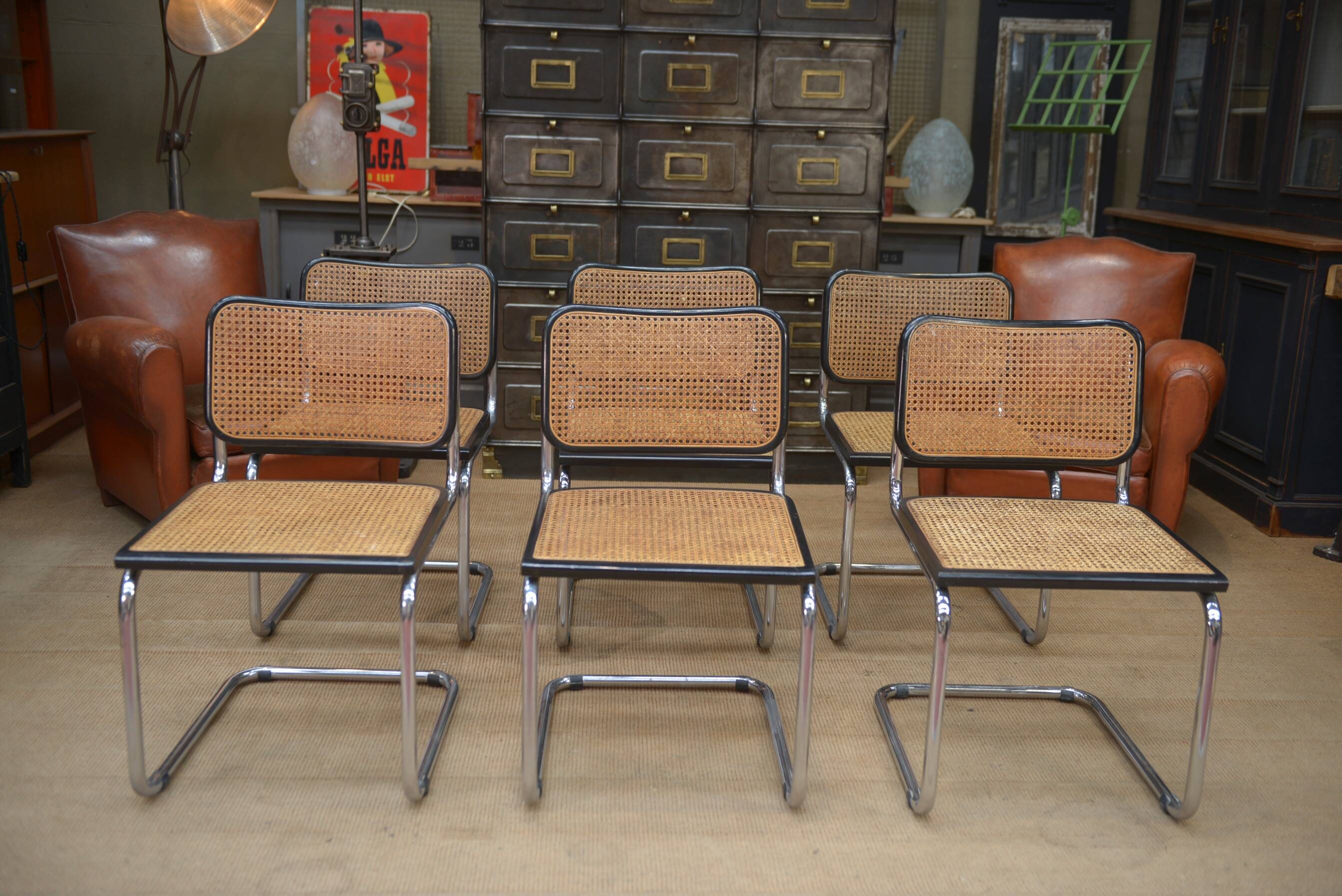Set of 6 model b32 cesca marcel breuer chairs, italy 1970s