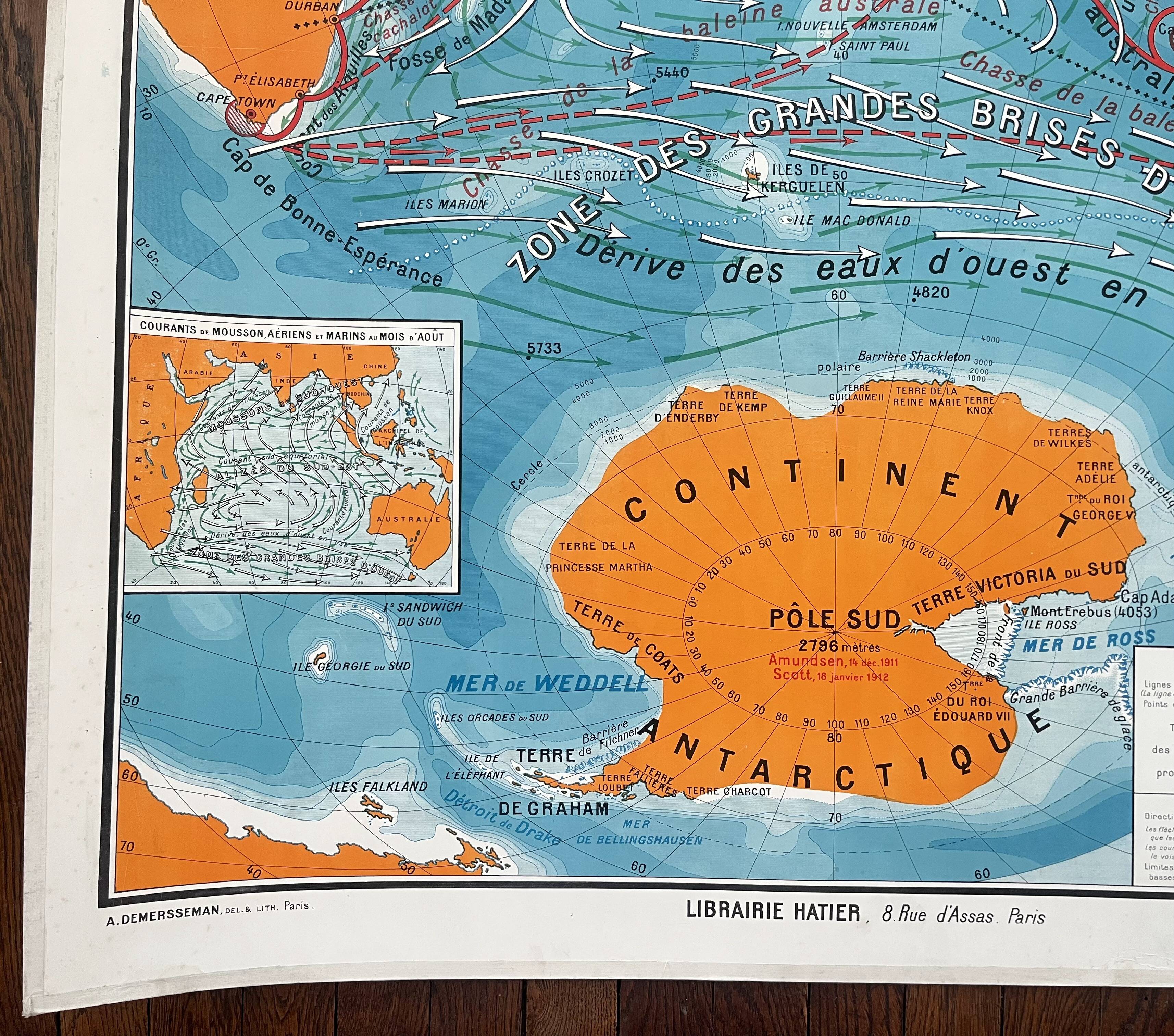Old school map Hatier 27, 1940 - Indian Ocean, Antarctica