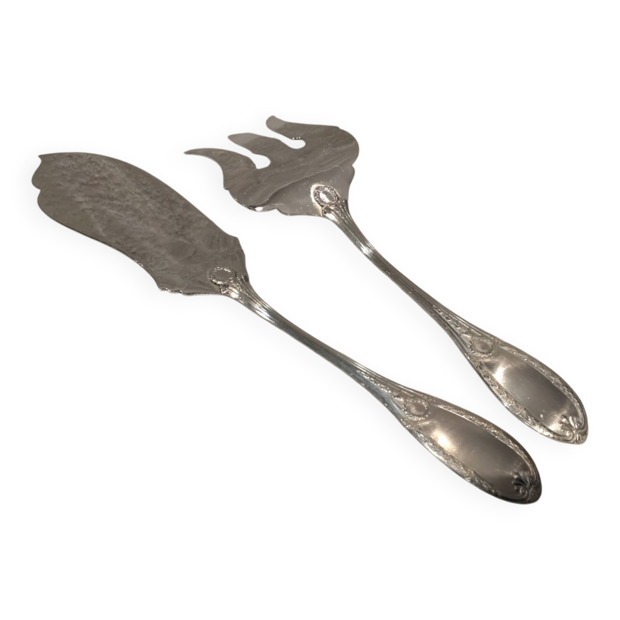 Fish serving set, 2 pieces, silver-plated metal, Apollo Empire silversmith