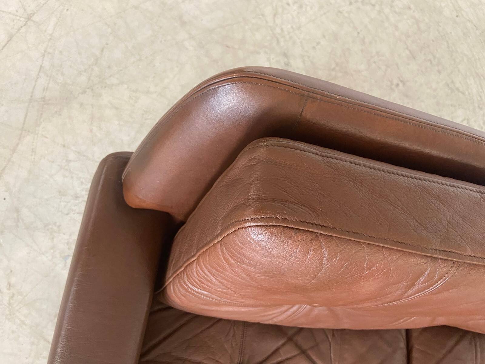 Vintage Danish retro Svend Skipper 3 person sofa in chestnut brown leather