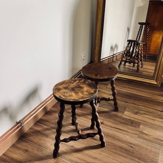Pair of turned wooden stools