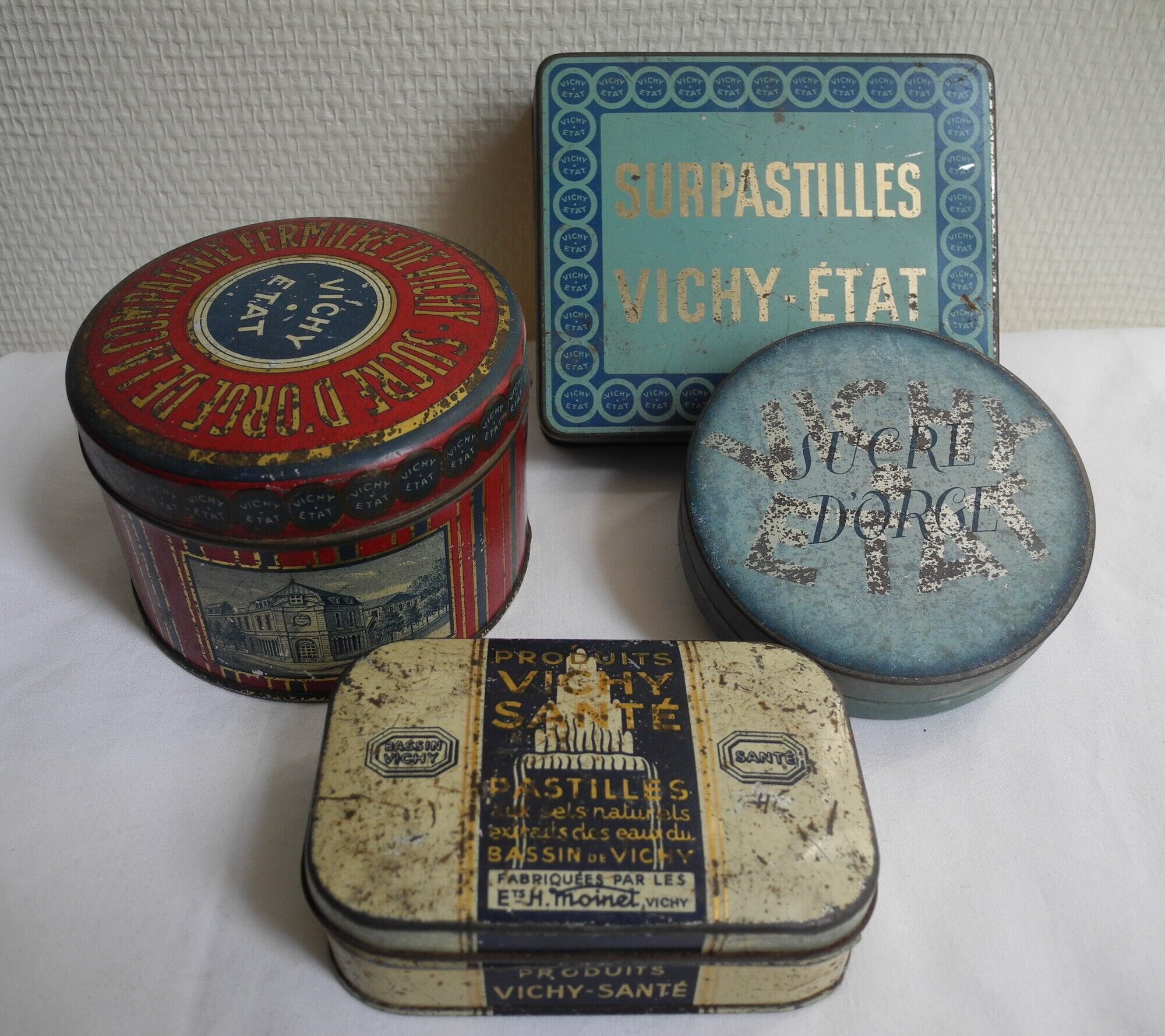 4 old boxes Vichy old tin boxes deco retro kitchen grocery store restaurant