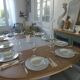 Flap table, pearl gray patinated base, medium oak waxed top.