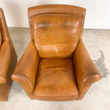 Ensemble de deux fauteuils vintage en cuir de cognac Amsterdam