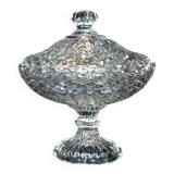 Large oval bonbonnière/dragee dish in molded crystal with diamond and pearl decoration, circa 1900