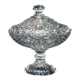 Large oval bonbonnière/dragee dish in molded crystal with diamond and pearl decoration, circa 1900