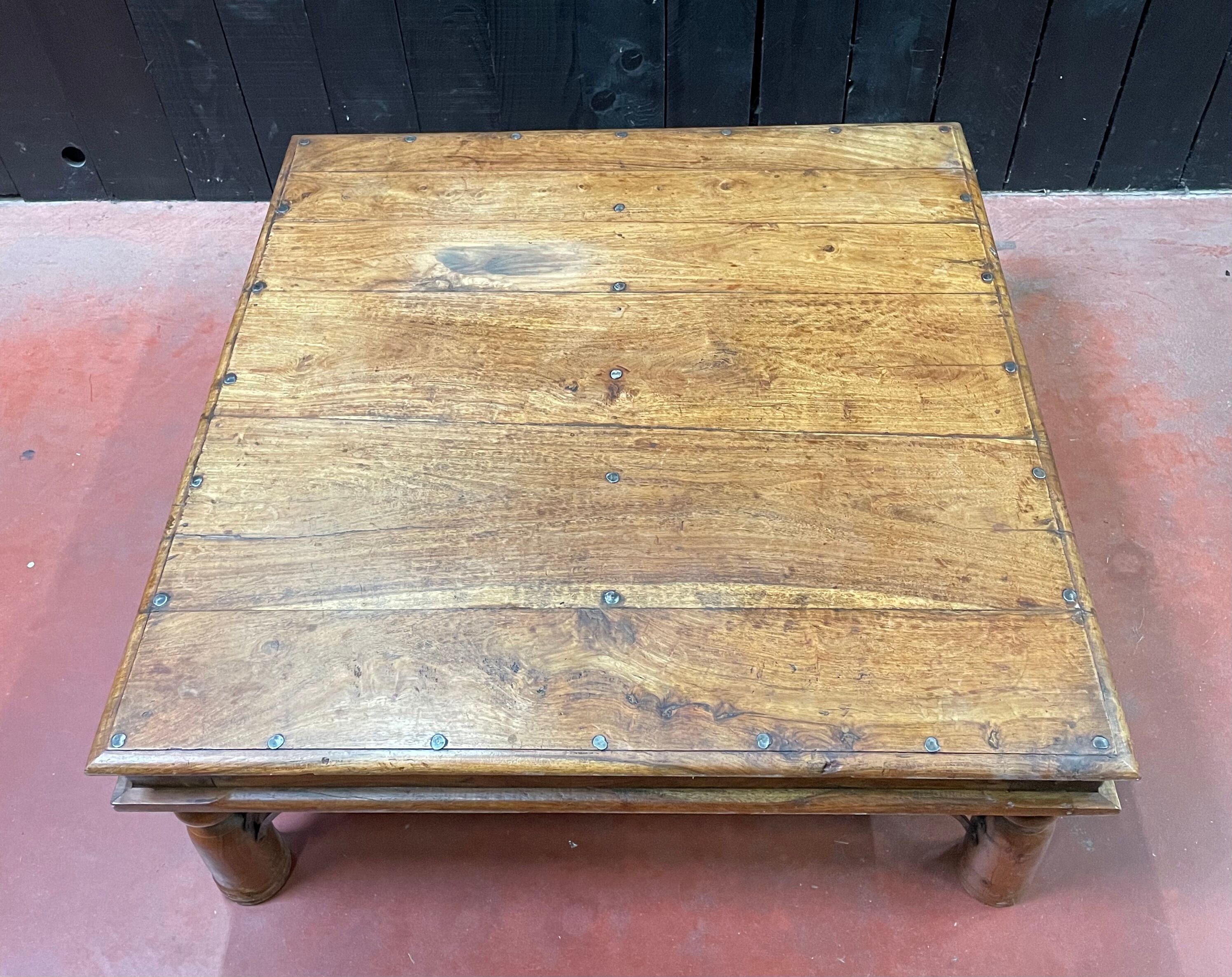 Square coffee table in solid teak wood 1m x 1m