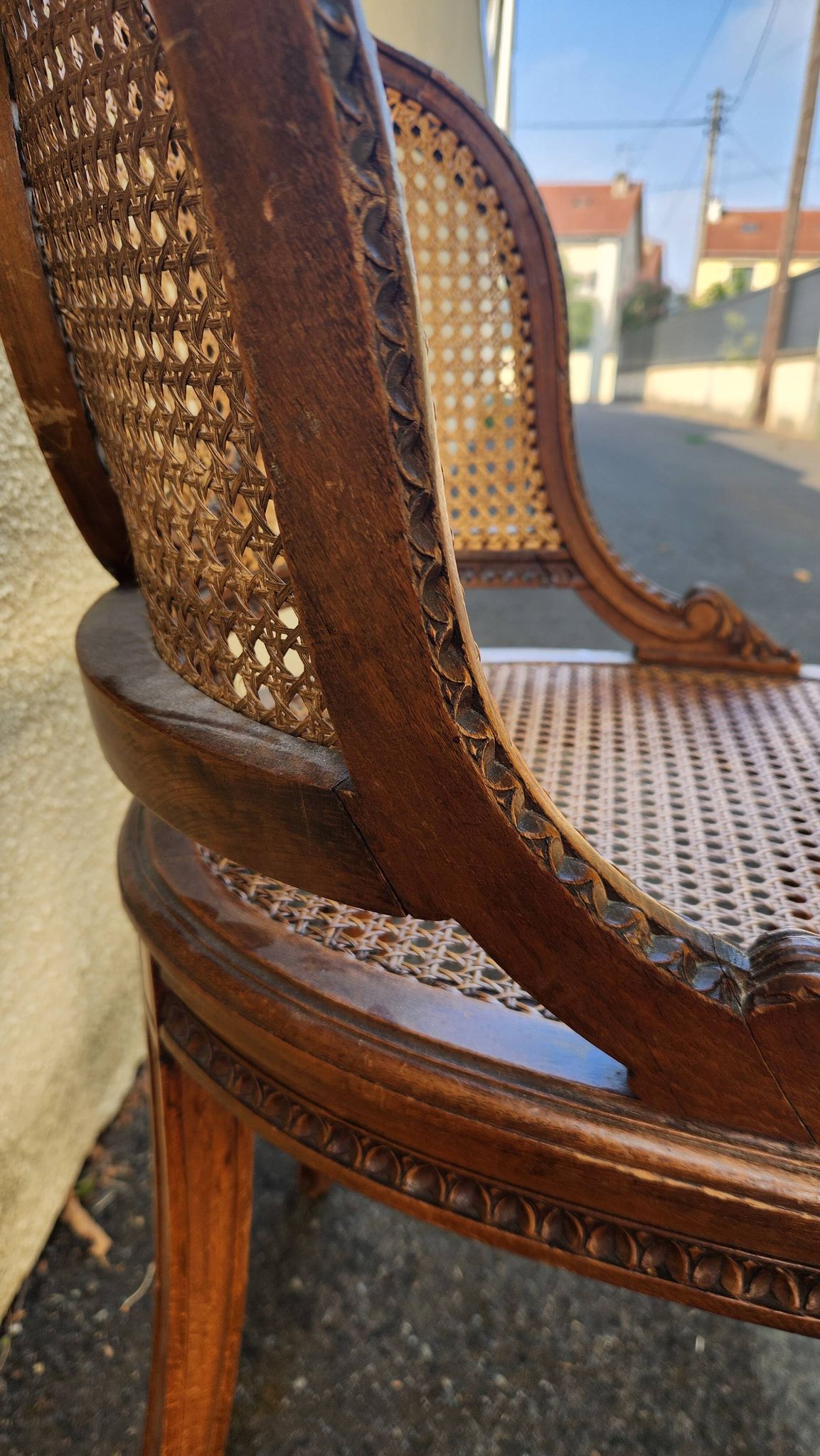 Chaise ancienne Louis XVI en bois et canage XIXe siècle