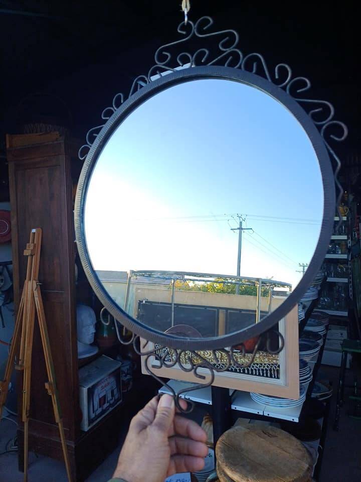 Vintage wrought iron round mirror