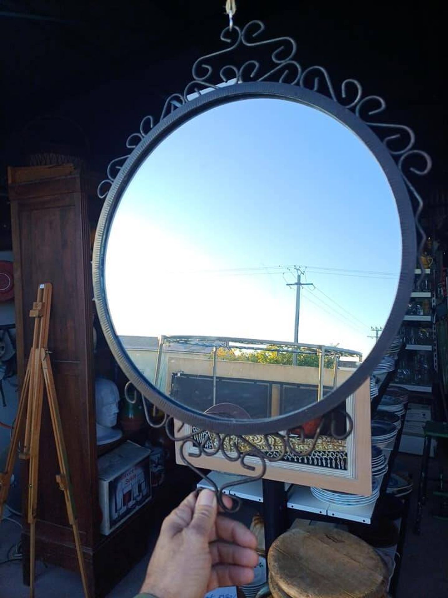 Vintage wrought iron round mirror