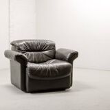 De Sede Black Smooth Leather Design Lounge Chair DS17. Swiss, 1970s