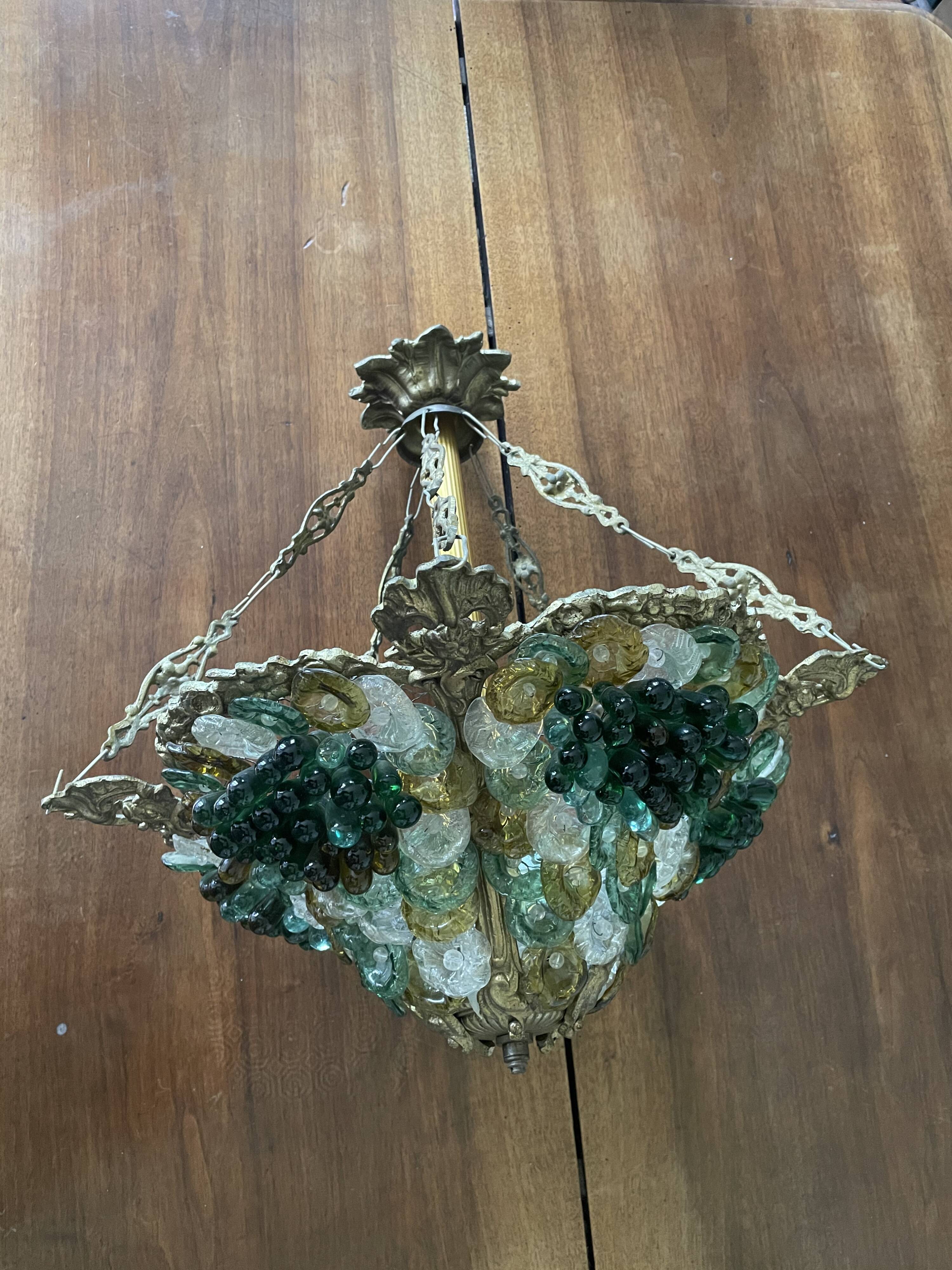 Lustre corbeille grappes de raisin Murano
