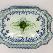Gien, vegetable dish, soup tureen and its lid in fine earthenware, Rouen decoration.