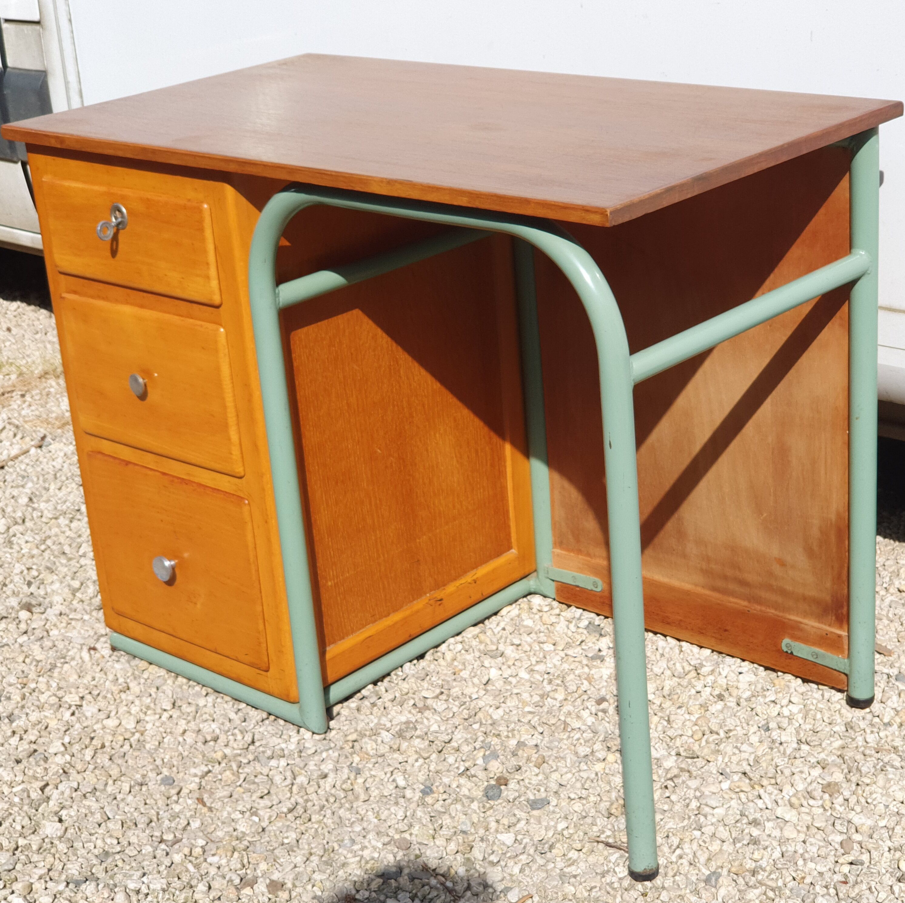 Small vintage desk with 3 drawers in lacquered tube and wood