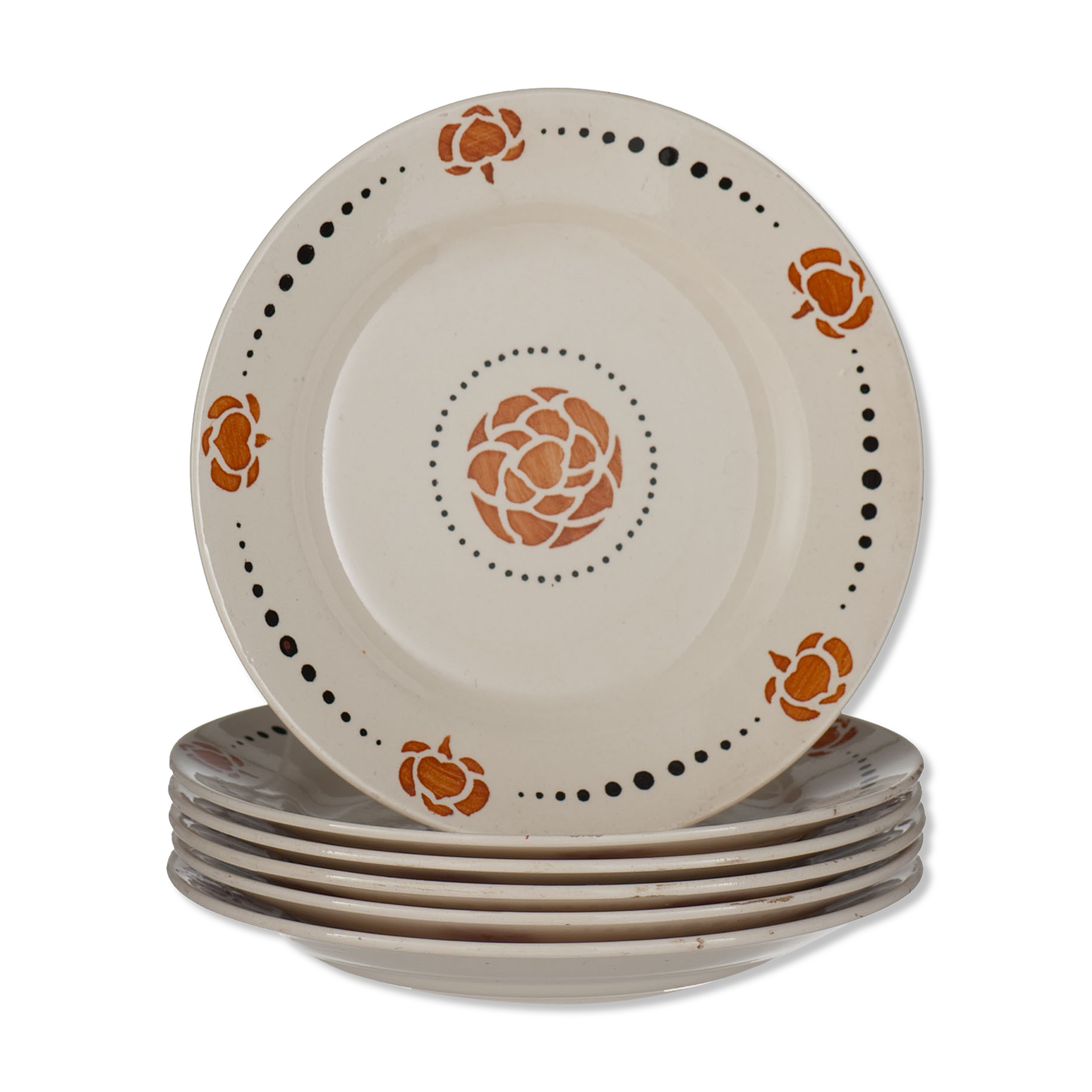 6 flat plates in longchamp earthenware model lolette around 1950 n°1