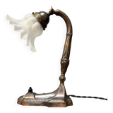 Antique art nouveau table lamp with frosted glass shade