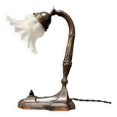 Lampe de table art nouveau antique avec abat-jour en verre dépoli