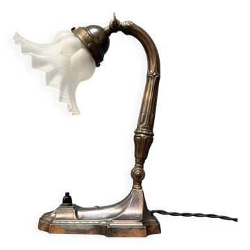 Lampe de table art nouveau antique avec abat-jour en verre dépoli
