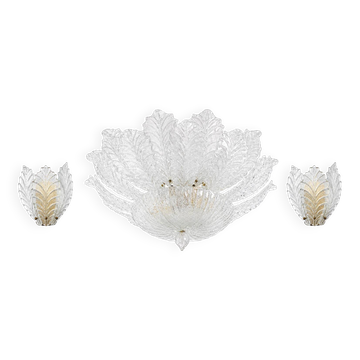 Set of 3 Taormina Murano Ceiling Light and Murano Glass Wall Light , 1970