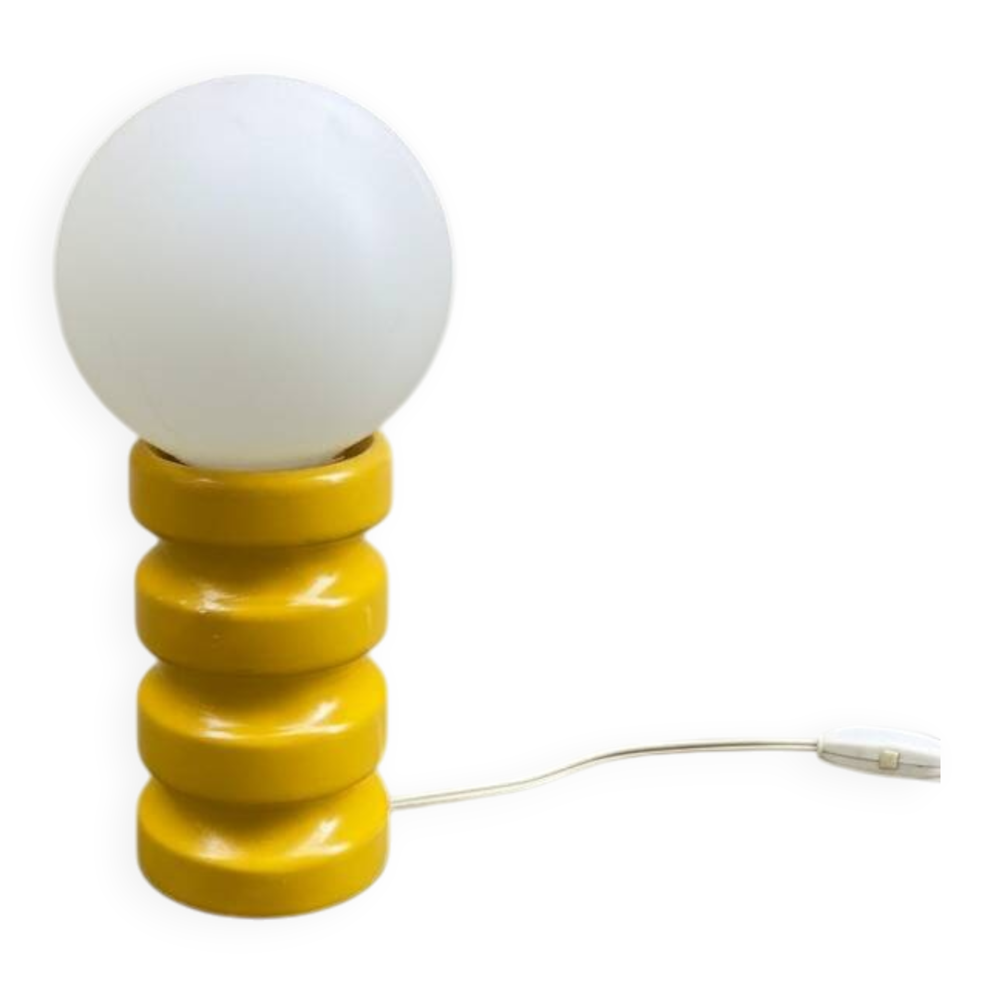 Vintage yellow glazed ceramic lamp with opaline globe – 1970s
