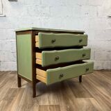 Commode vintage 3 tiroirs en bois restaurée avec peinture Libéron
