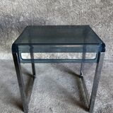 Bedside table in blue plexiglass and chrome metal, 1970