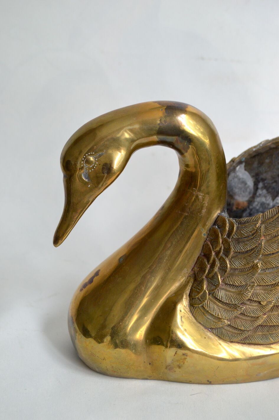 XXL brass swan pot cover