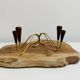 Pair of teak and brass candlesticks