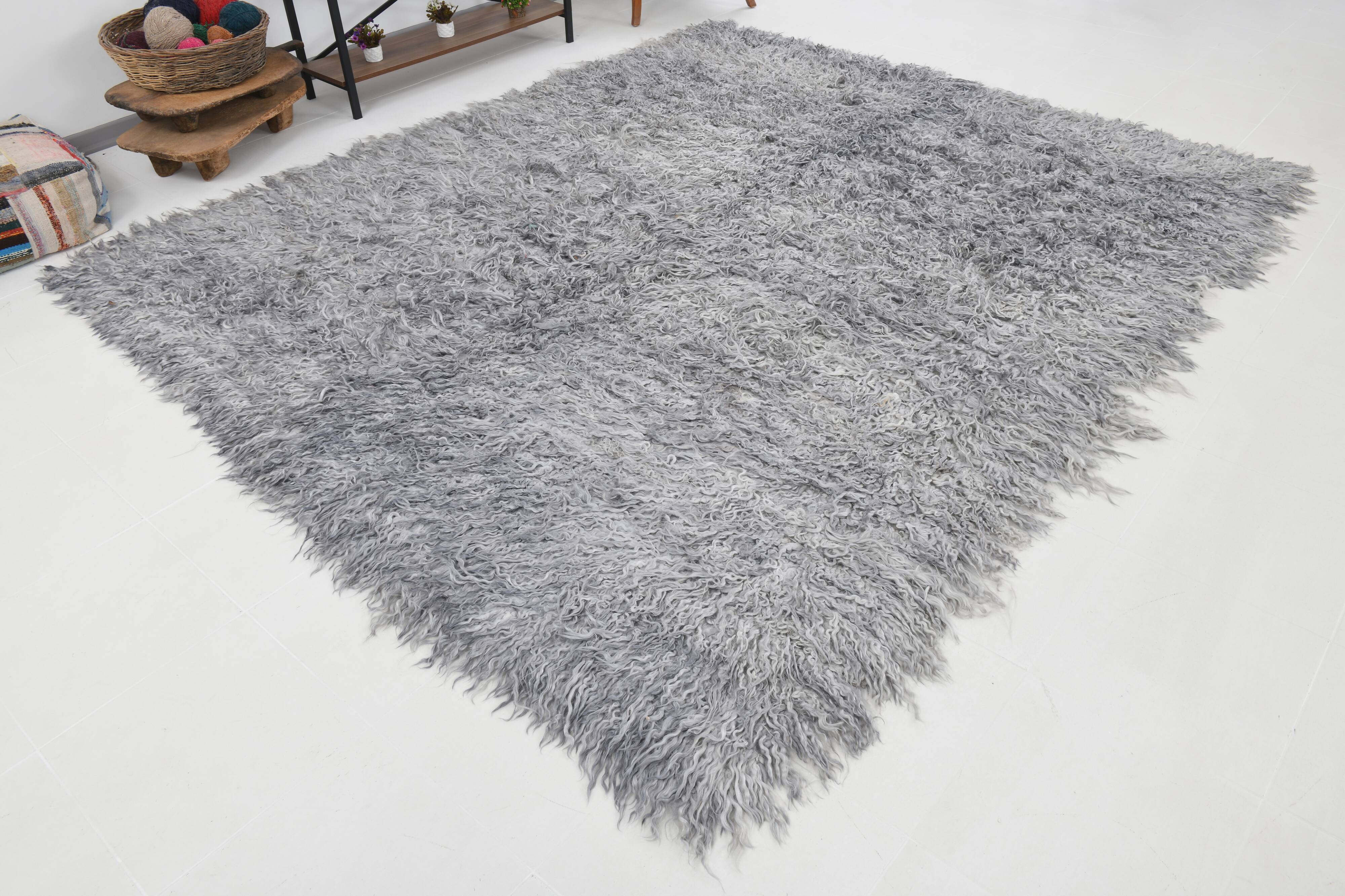 8x10 wool handmade gray kilim rug 253x300cm