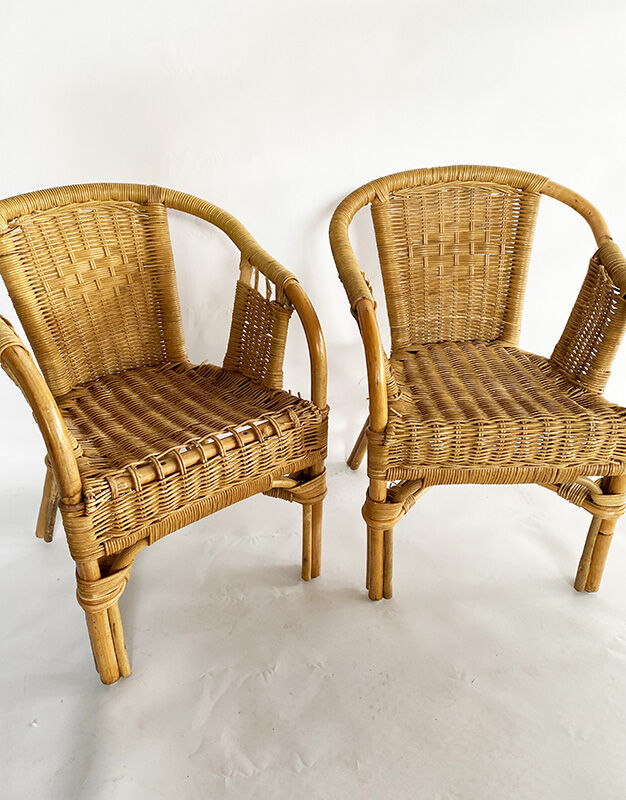 Pair children's rattan armchairs