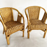 Paire fauteuils enfants rotin