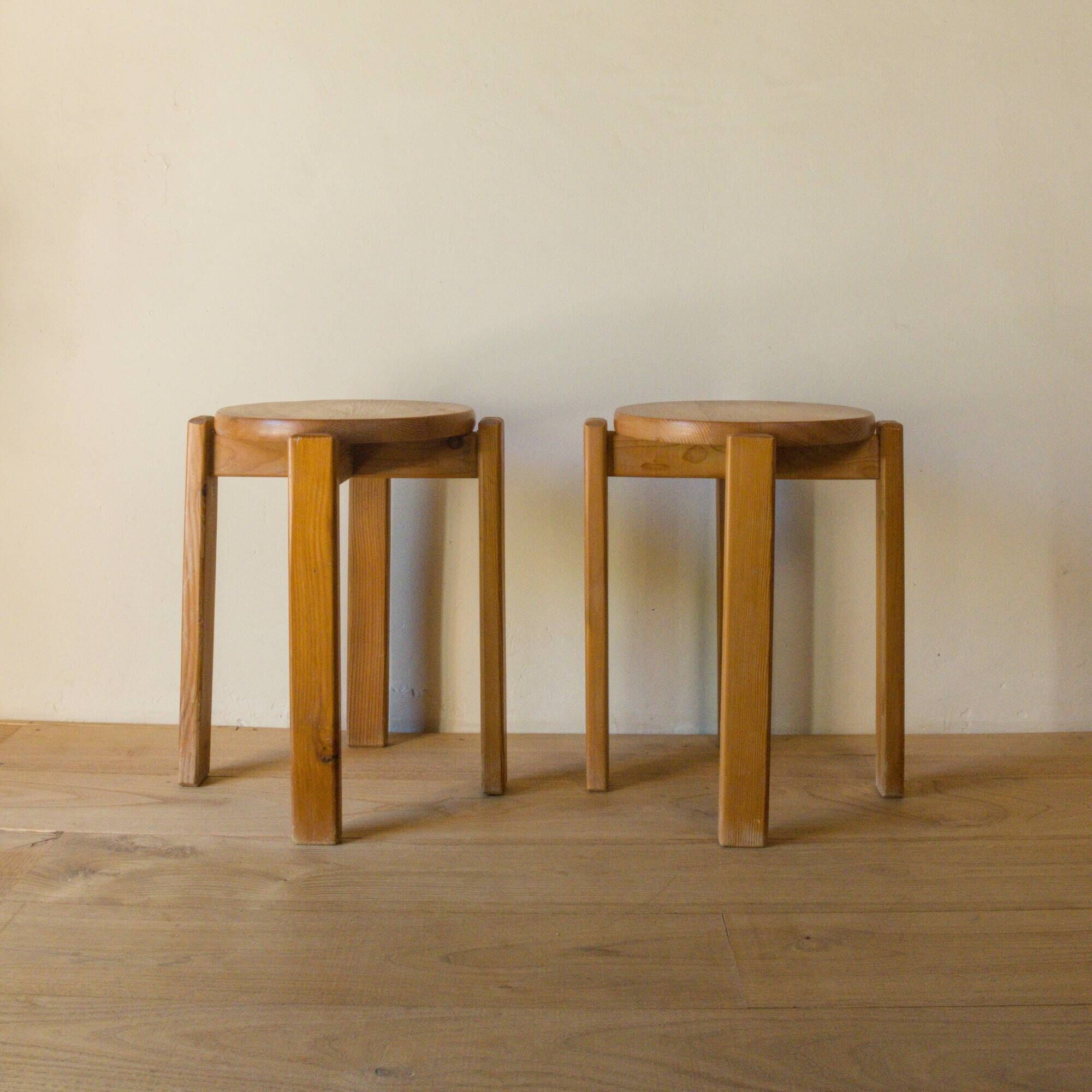 Pair of vintage solid pine stools, 1970s
