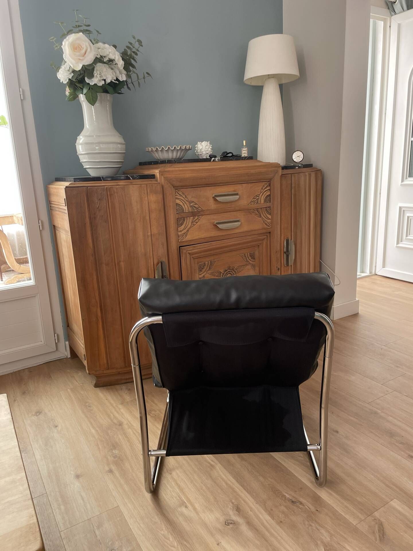 Vintage IKEA Pixi armchair, stainless steel, faux leather.
