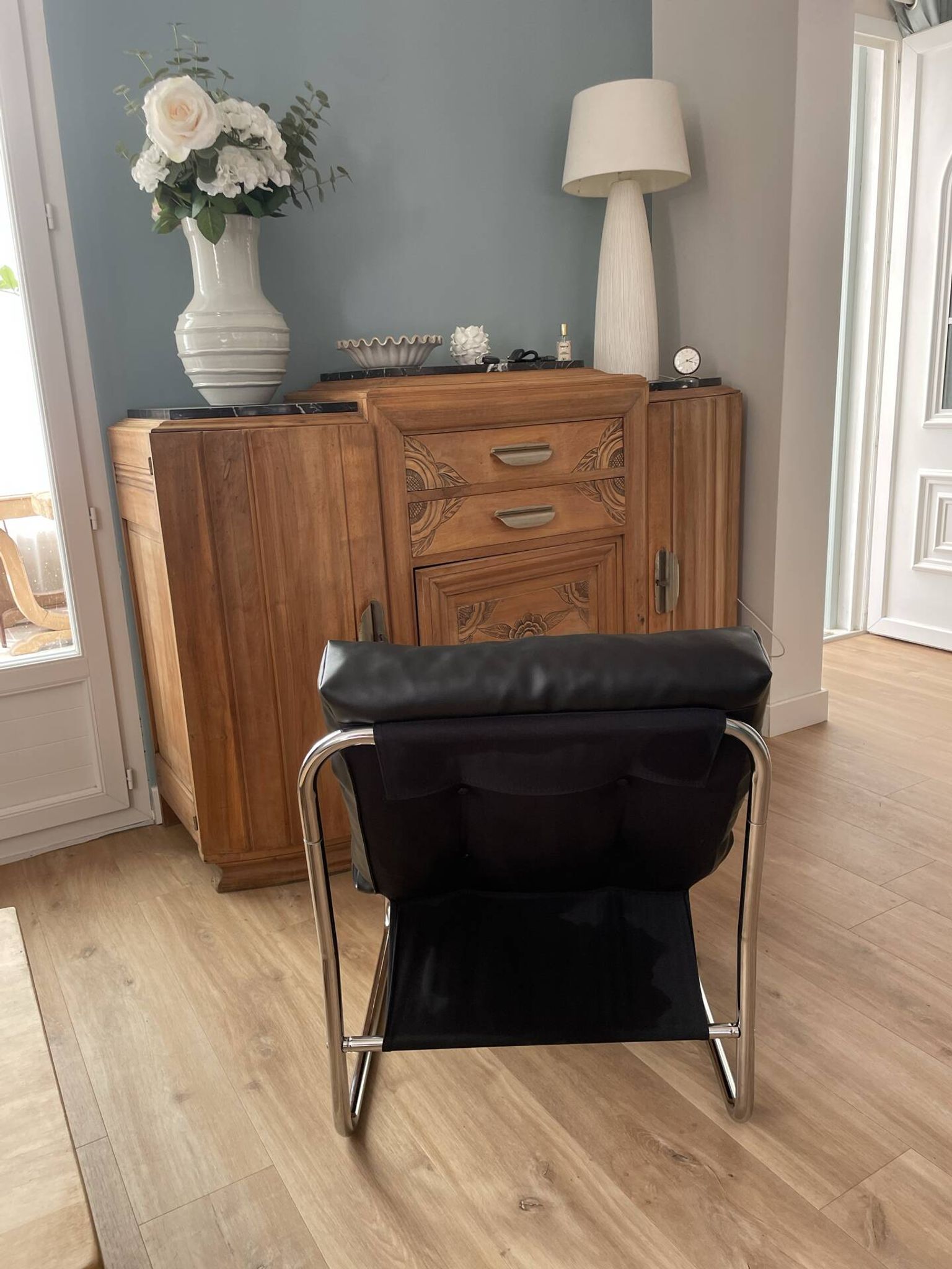 Fauteuil Pixi vintage IKEA inox simili cuir