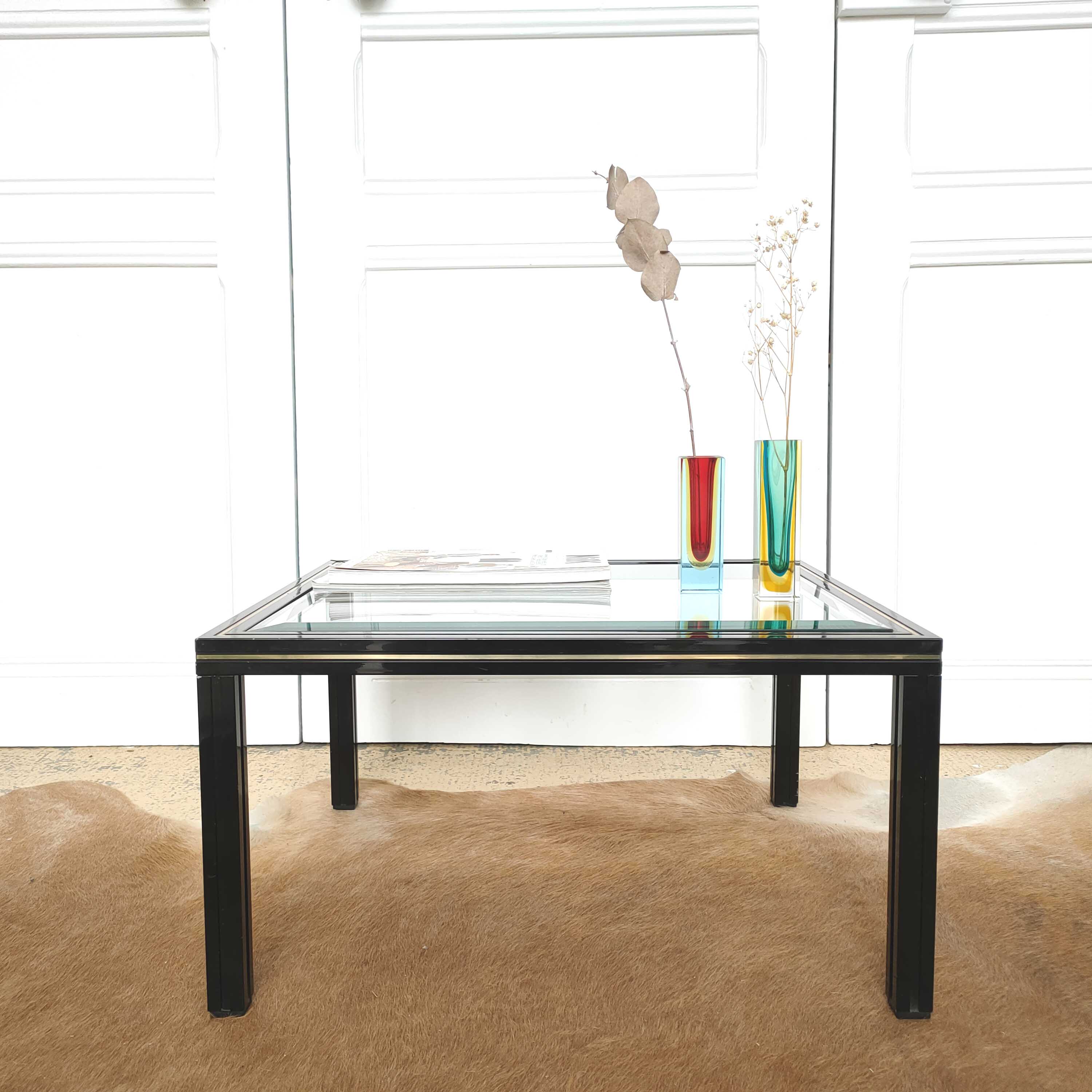 Coffee table beveled glass and black and gold metal