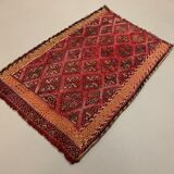 Vintage Turkish Mini Kilim 93x58 cm Shabby Wool Small Kelim Rug Black,Red
