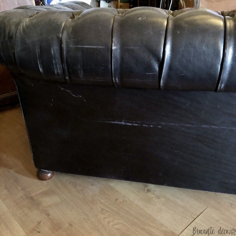 Chesterfield sofa in genuine black leather 3 seats