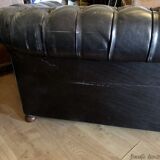 Canapé Chesterfield en cuir noir véritable 3 places