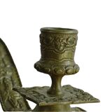 Bougeoir ancien en laiton français, bâtonnet de chambre