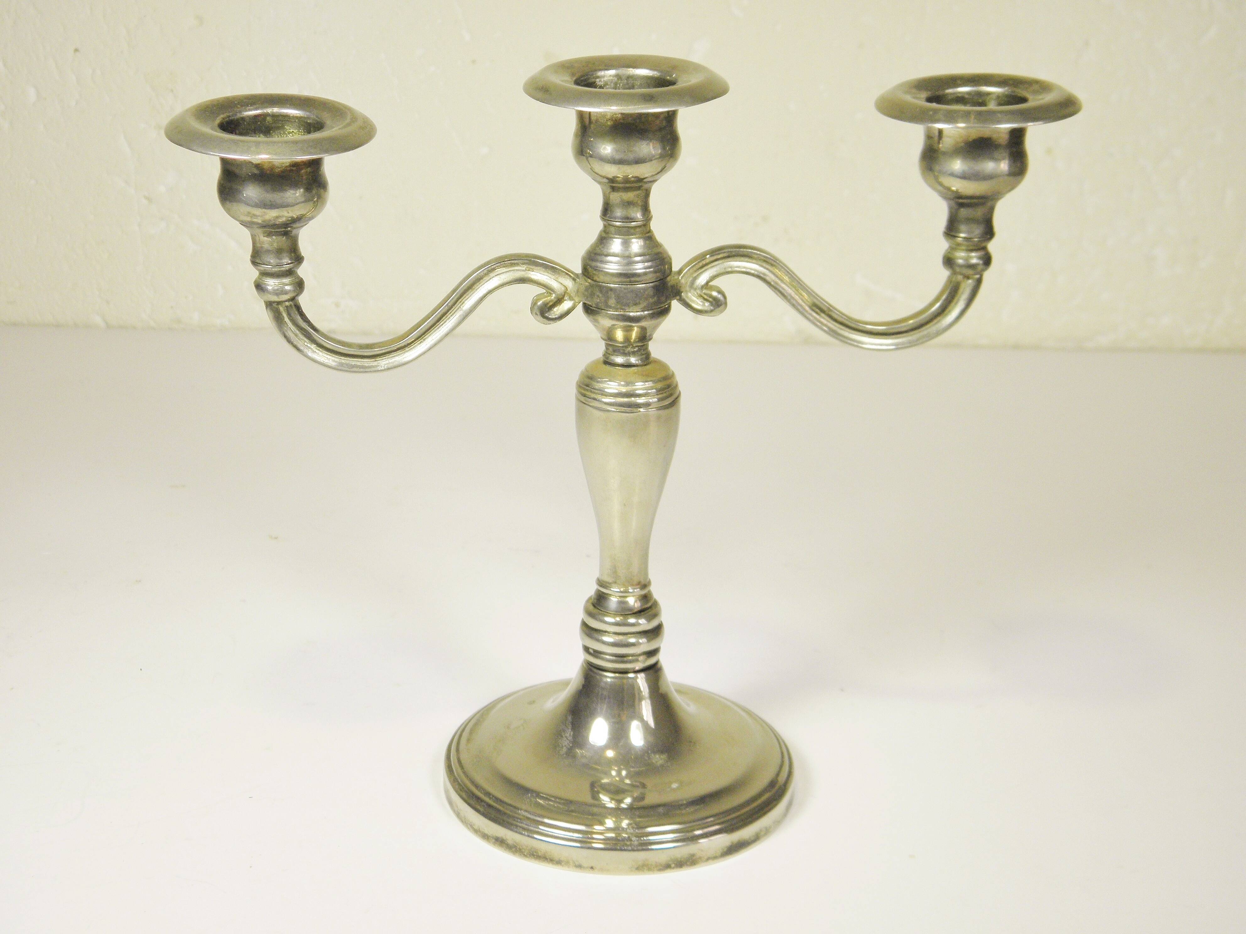 Silver metal candlestick 20 cm