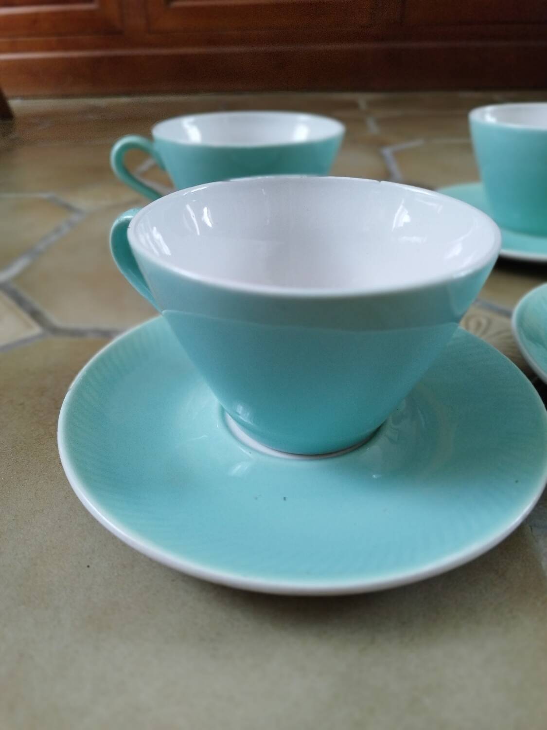 4 large old Fenal Badonviller water green cups