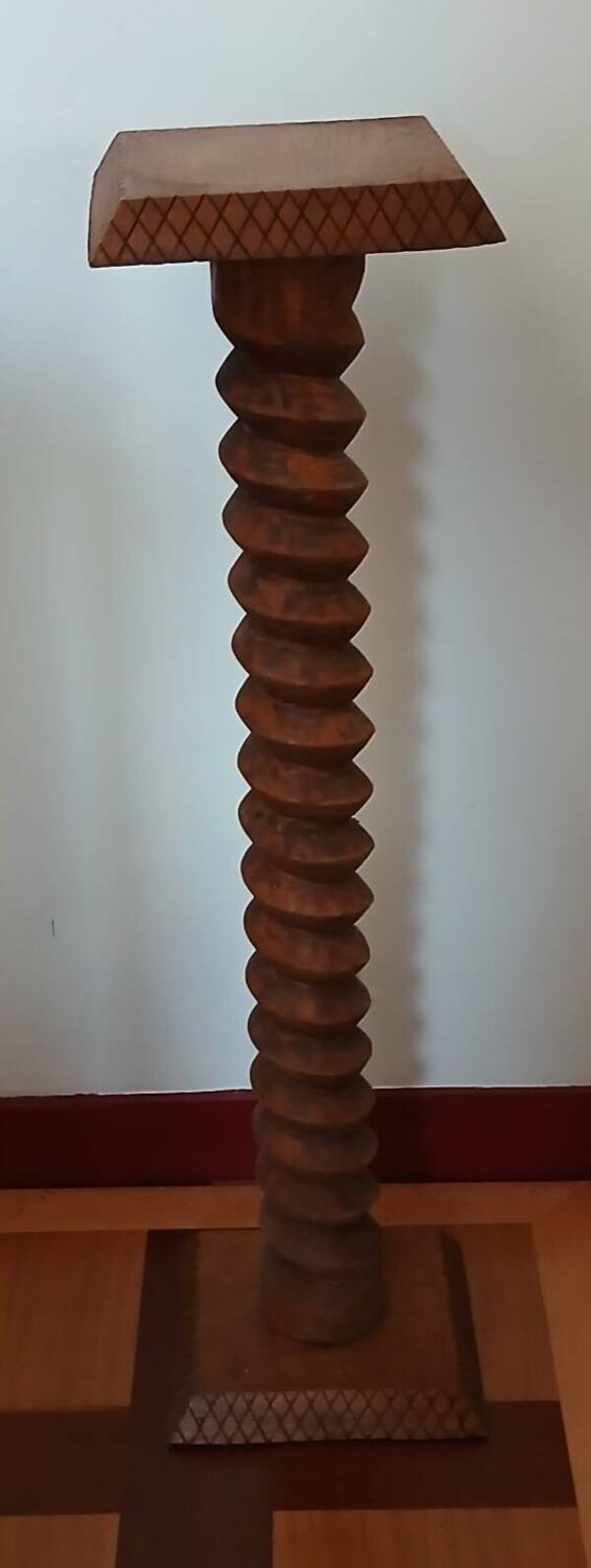 Sellette Colonne Torse Vintage - Bois Massif Sculpté - Style Art Déco