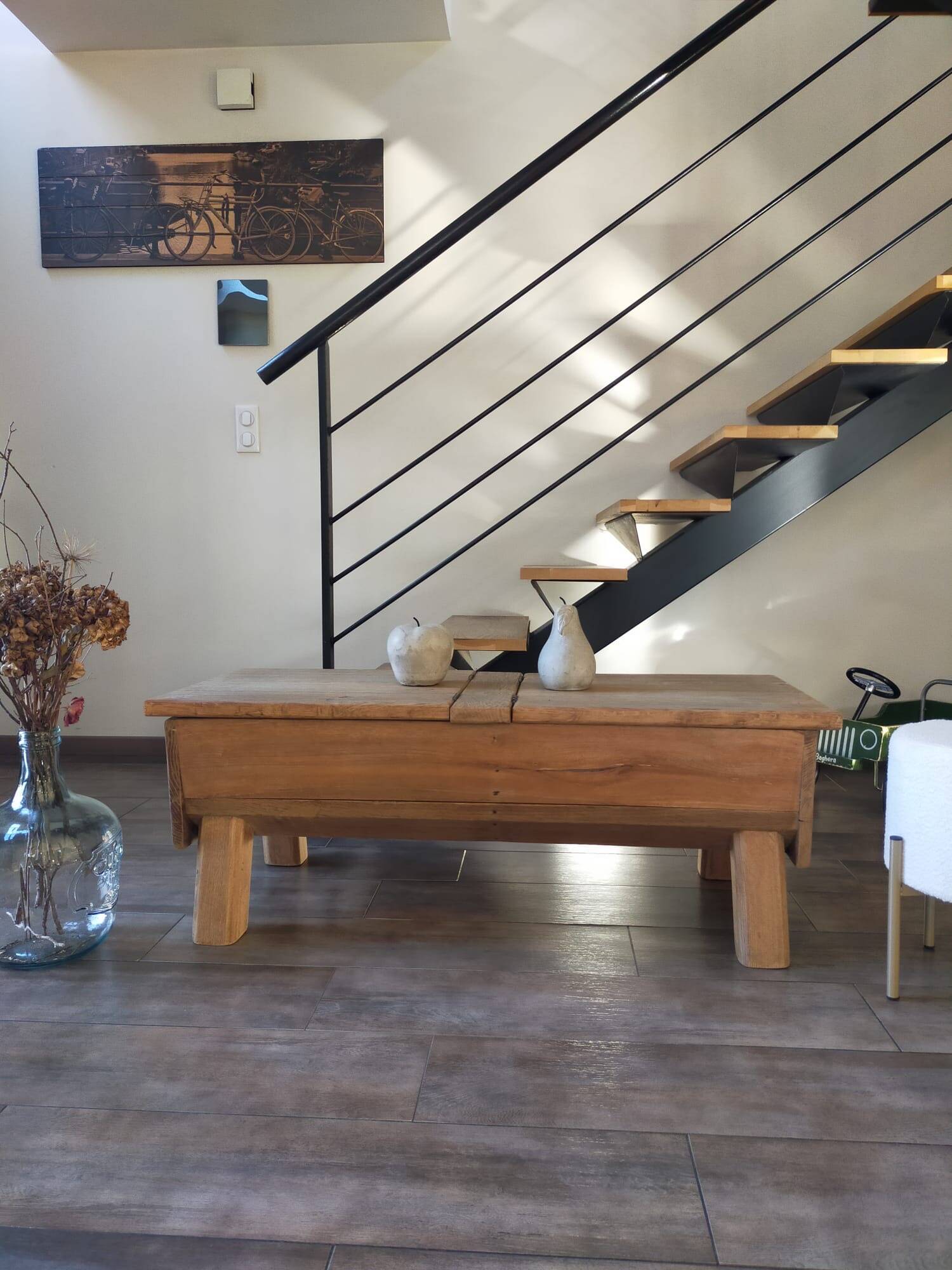 Solid wood coffee table with antique chest