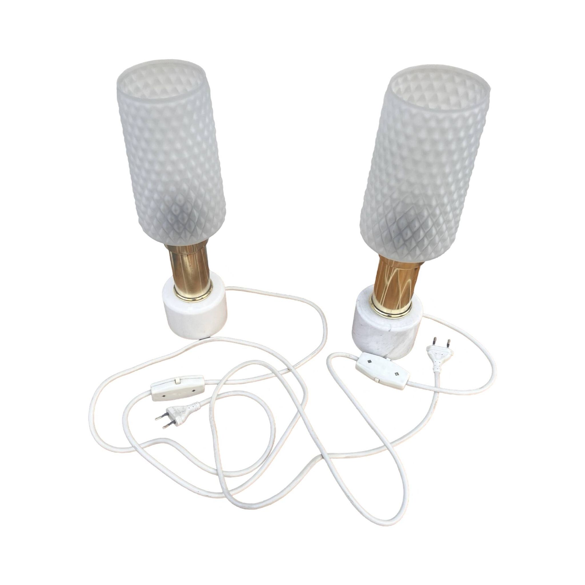 A pair of bedside lamps with a marble base, VEB Narva Leuchtenbau Lengefeld Germany, 1960s.
