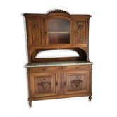 Grand Buffet deux-corps d'epoque 1910- Bois massif, Marbre & Miroir biseaut