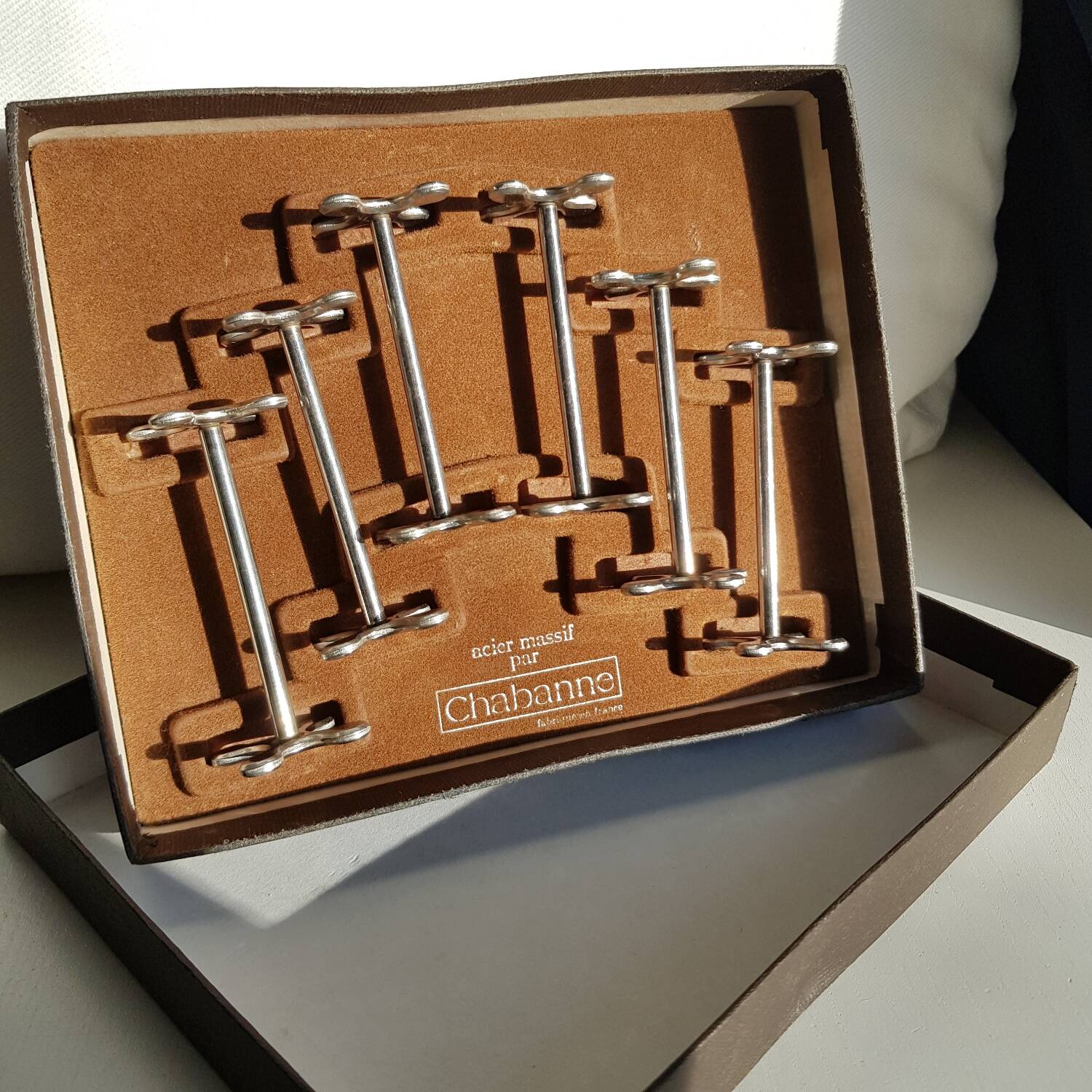 Coffret de 6 porte-couteaux en inox Chabanne dans sa boîte d'origine.