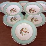 8 soup plates Fenal Badonviller "Birds" vintage 1950s