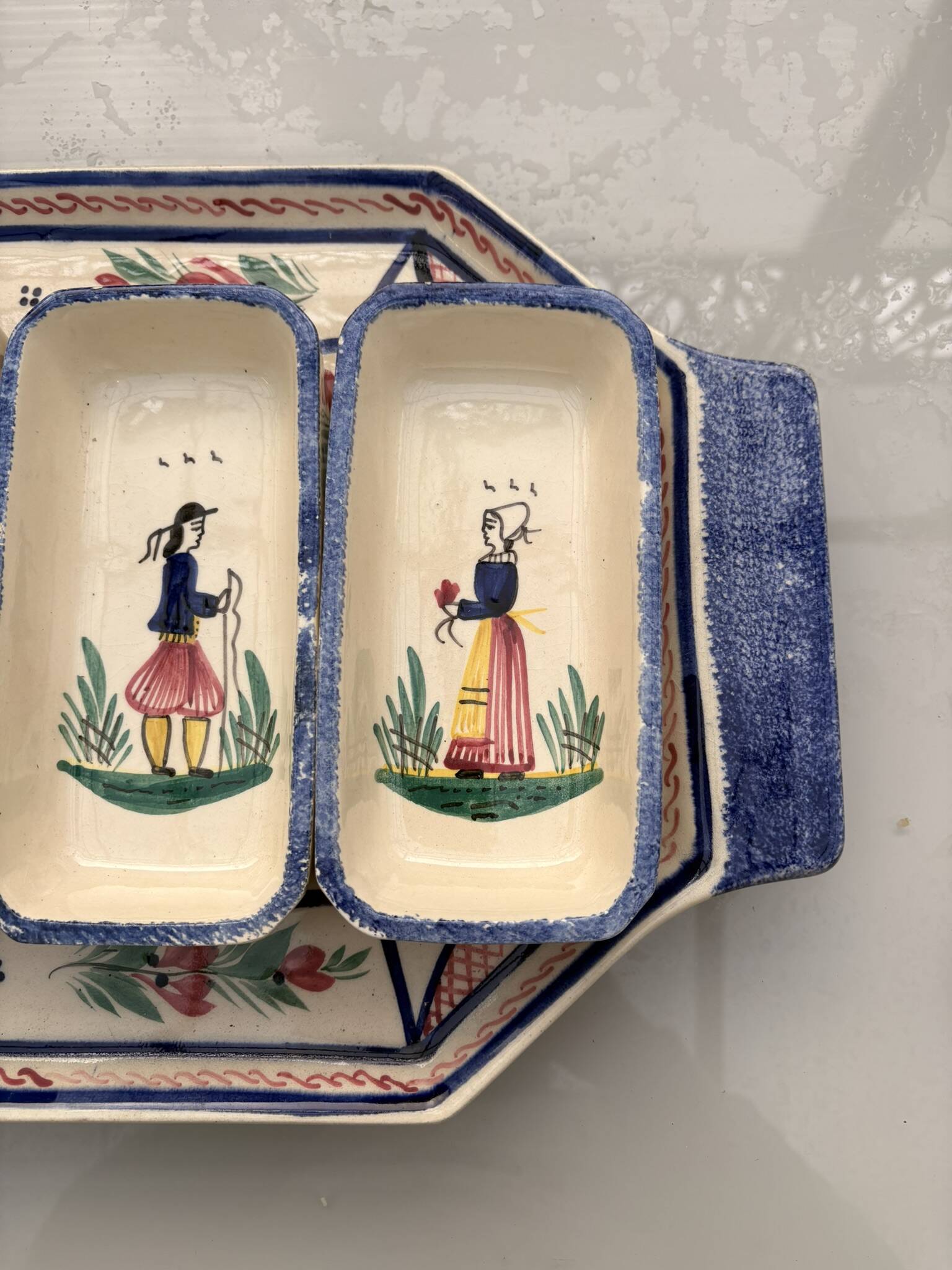 Old dish servant tray ramekin earthenware ceramic henriot quimper bl