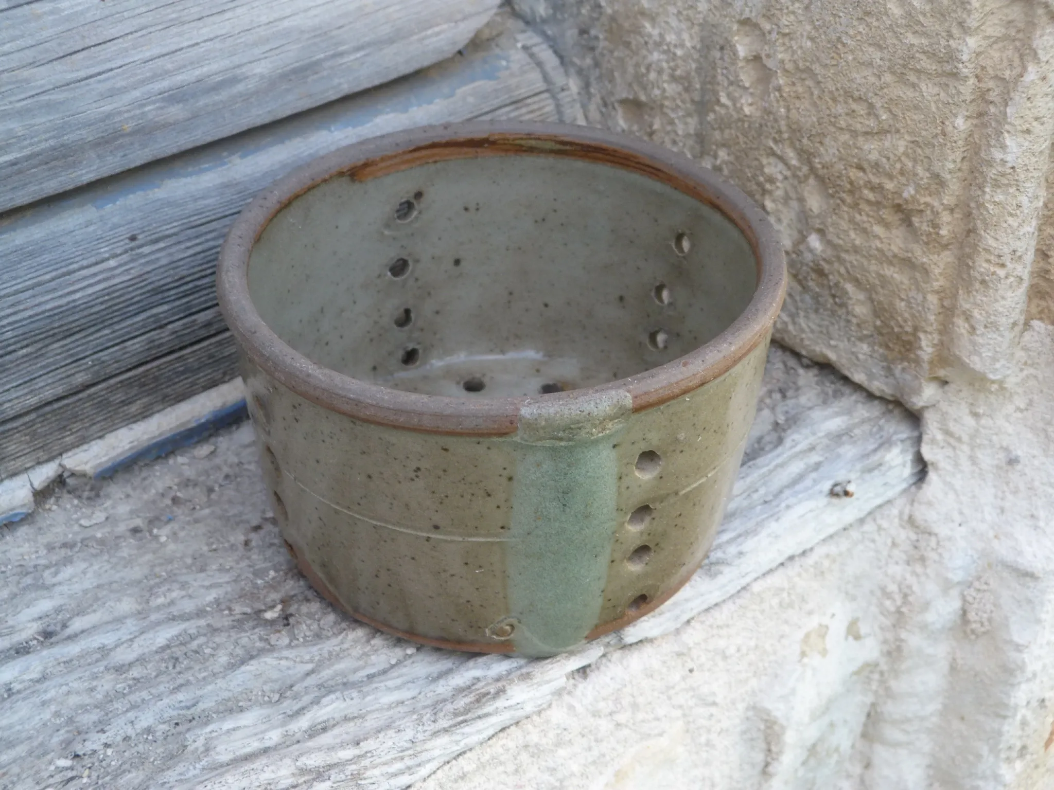 Old stoneware cheese drainer