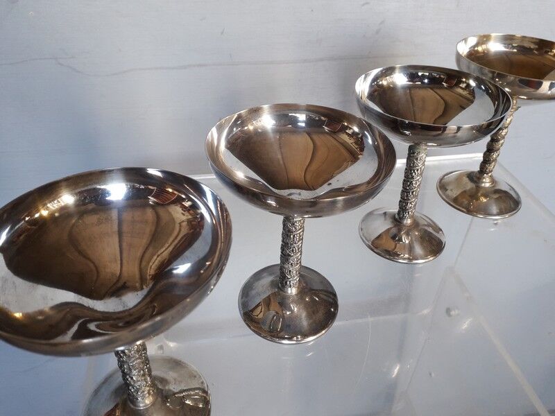 Lot 4 silver metal champagne glasses 1950/60
